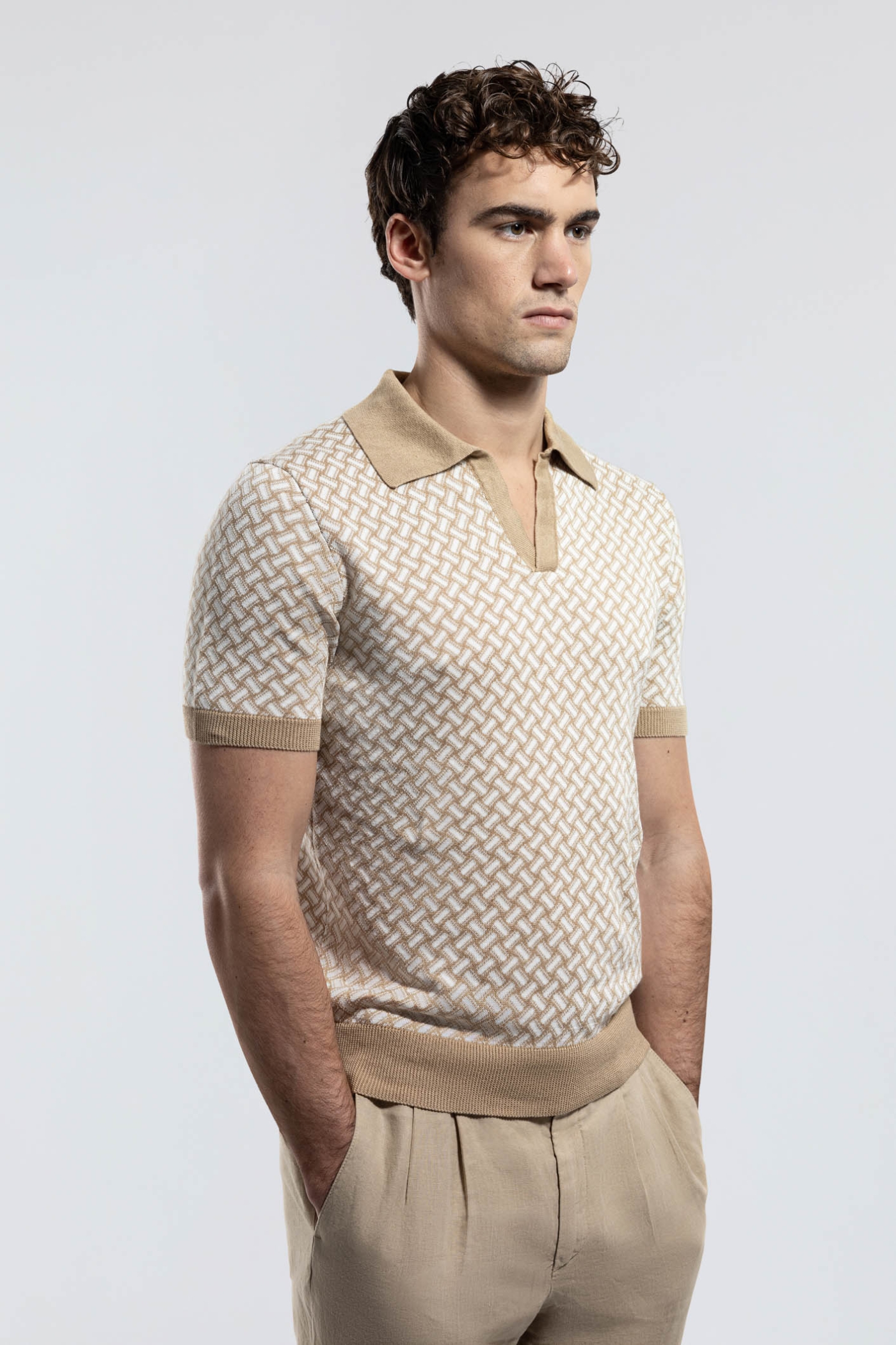 Cotton and Linen Razor Blade Polo Shirt