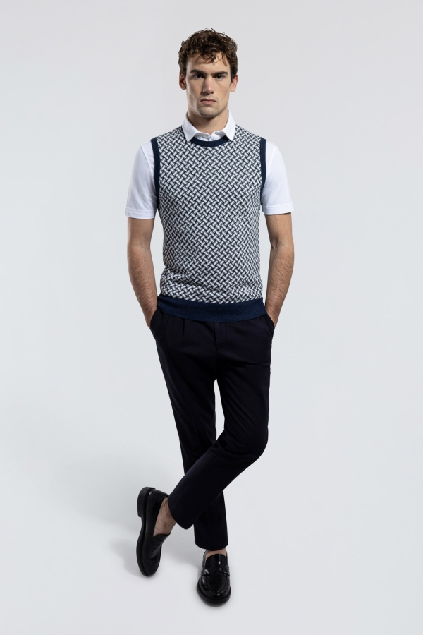 Cotton and Linen Razor Blade Gilet