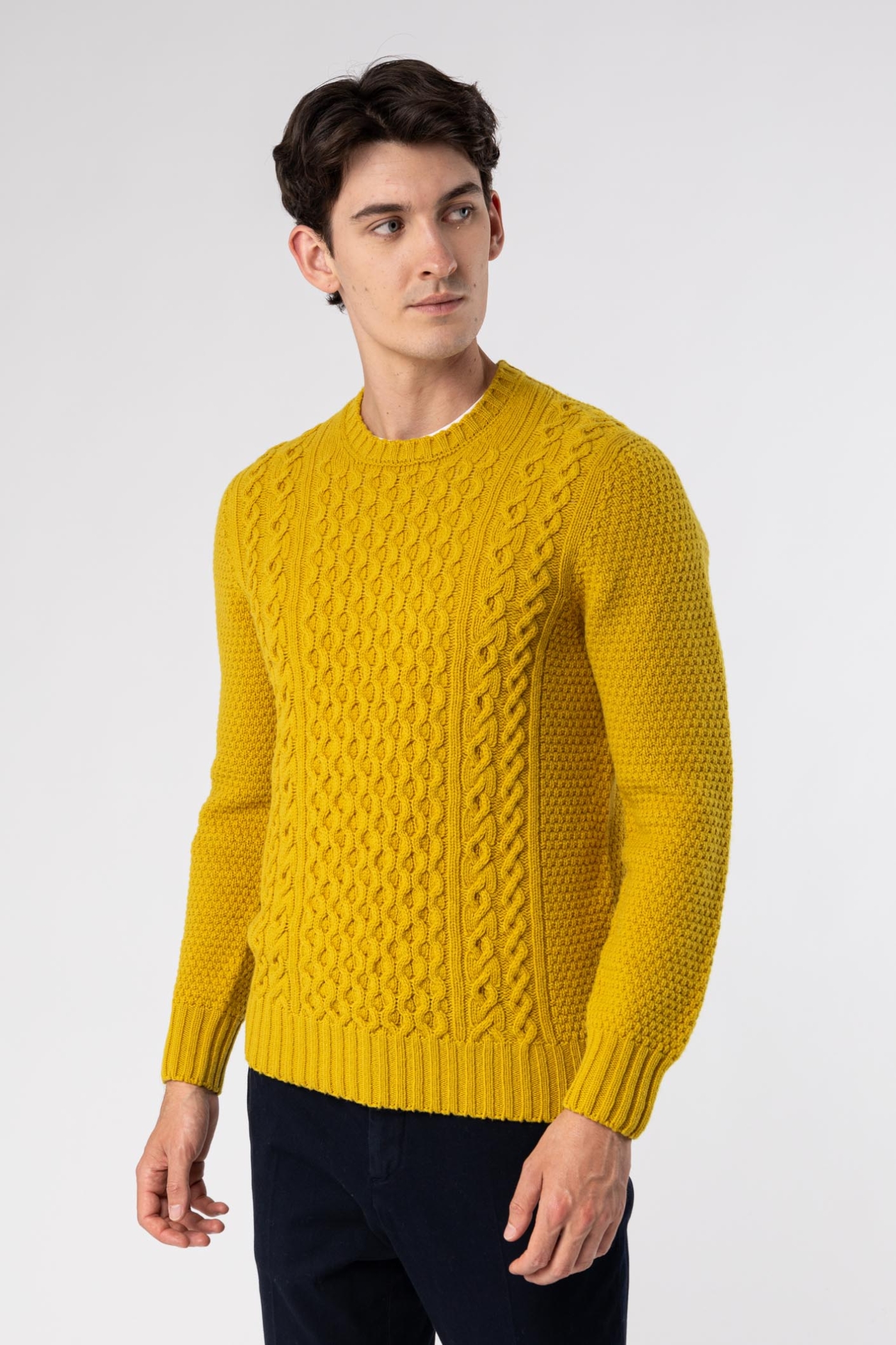 Aran Crew Neck Wool Sweater