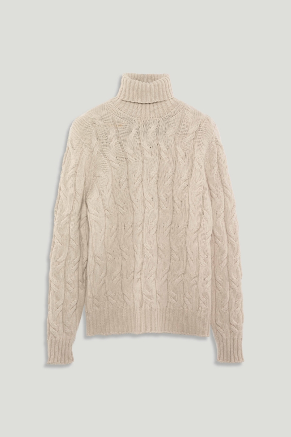 Maglia Dolcevita con Treccia in Cashmere