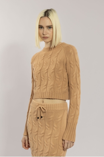 Maglia Girocollo con Treccia in Cashmere