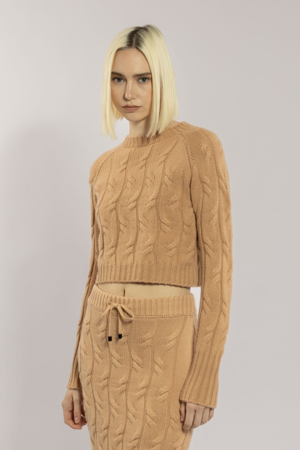 Maglia Girocollo con Treccia in Cashmere