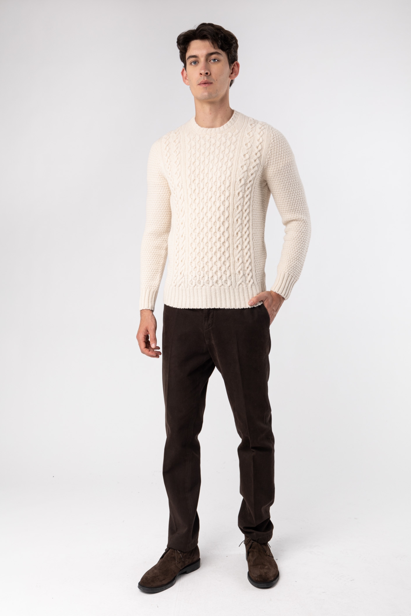 Aran Crew Neck Wool Sweater