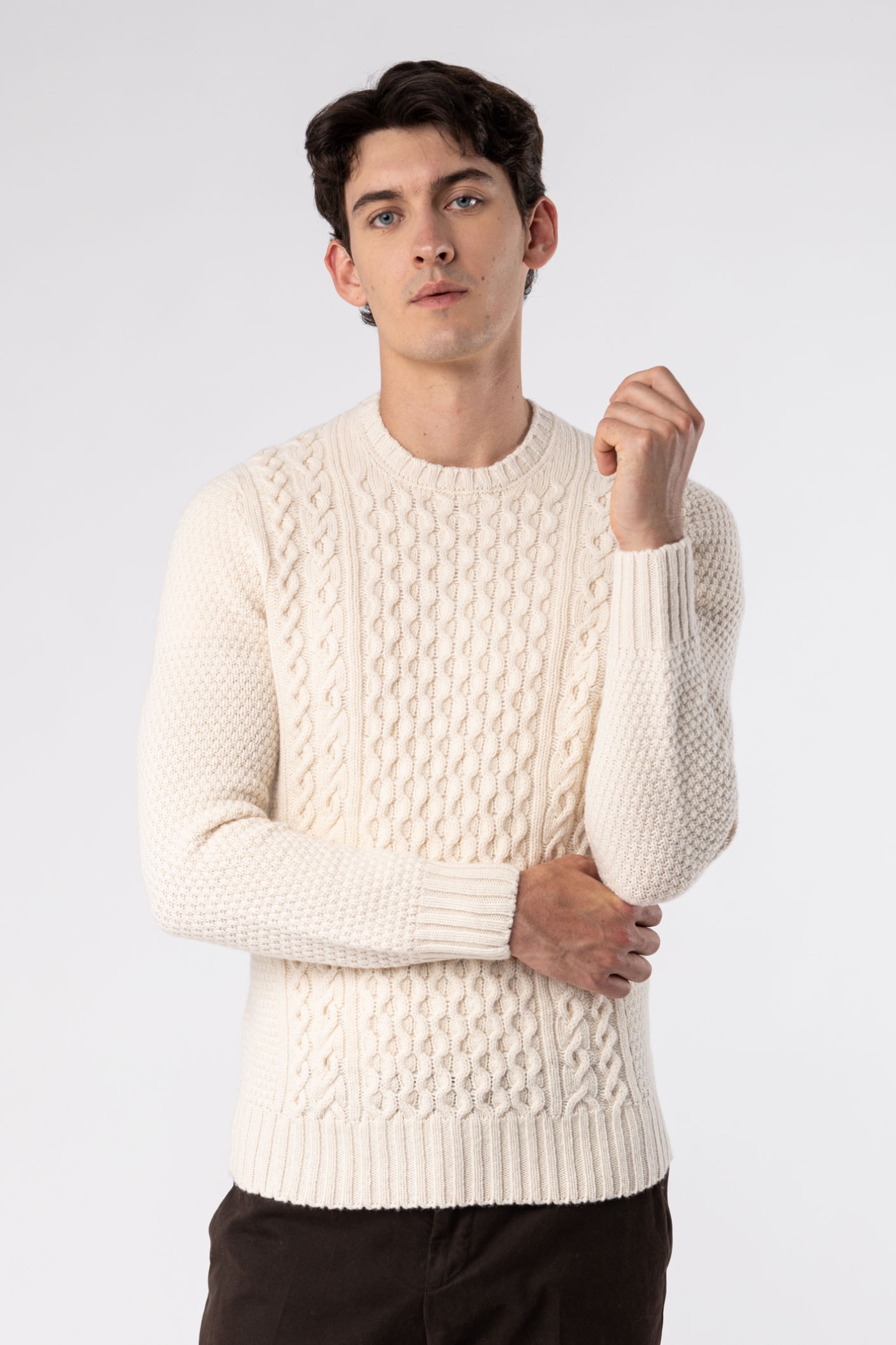 Aran Crew Neck Wool Sweater