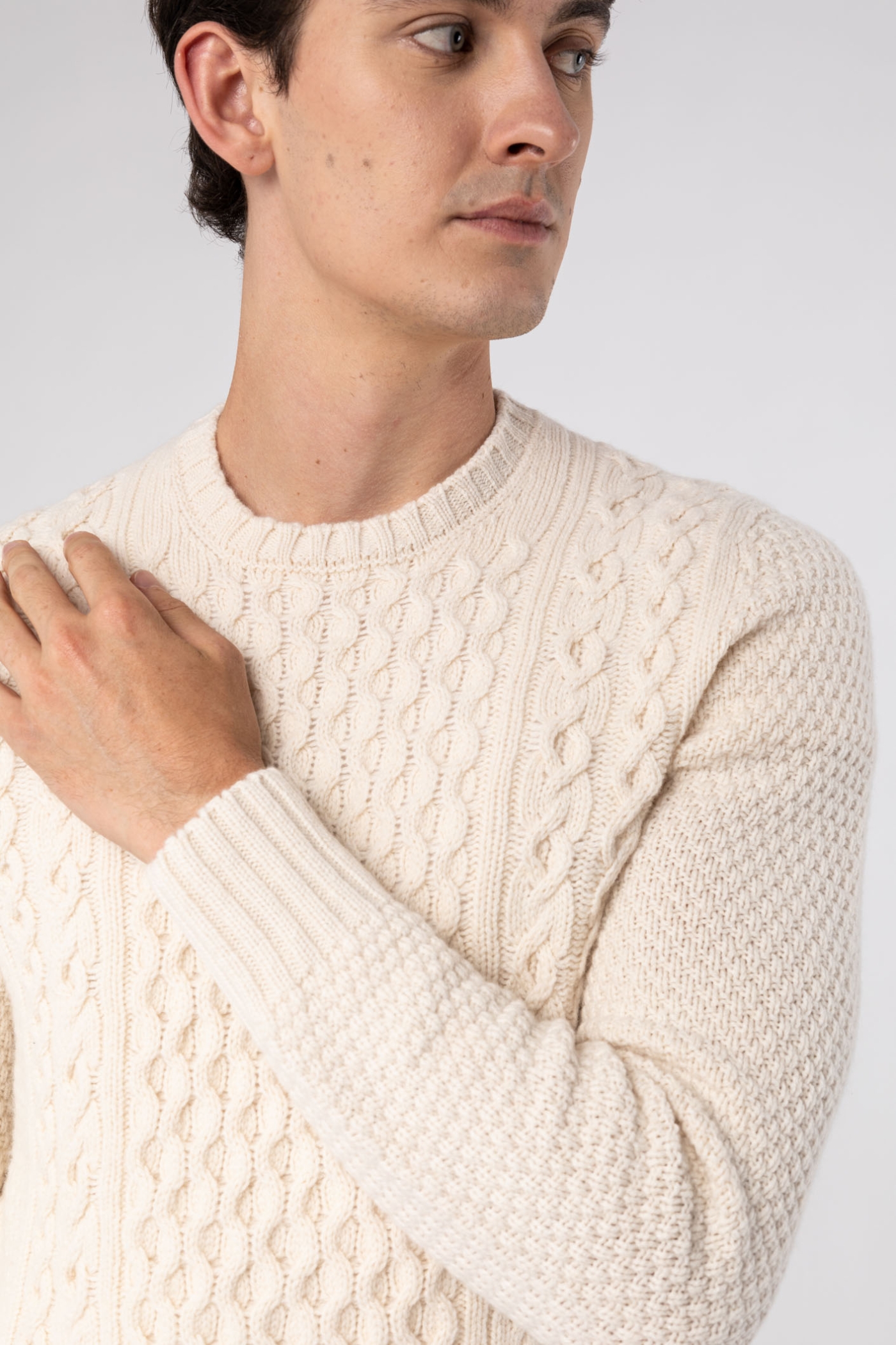 Aran Crew Neck Wool Sweater