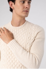 Aran Crew Neck Wool Sweater