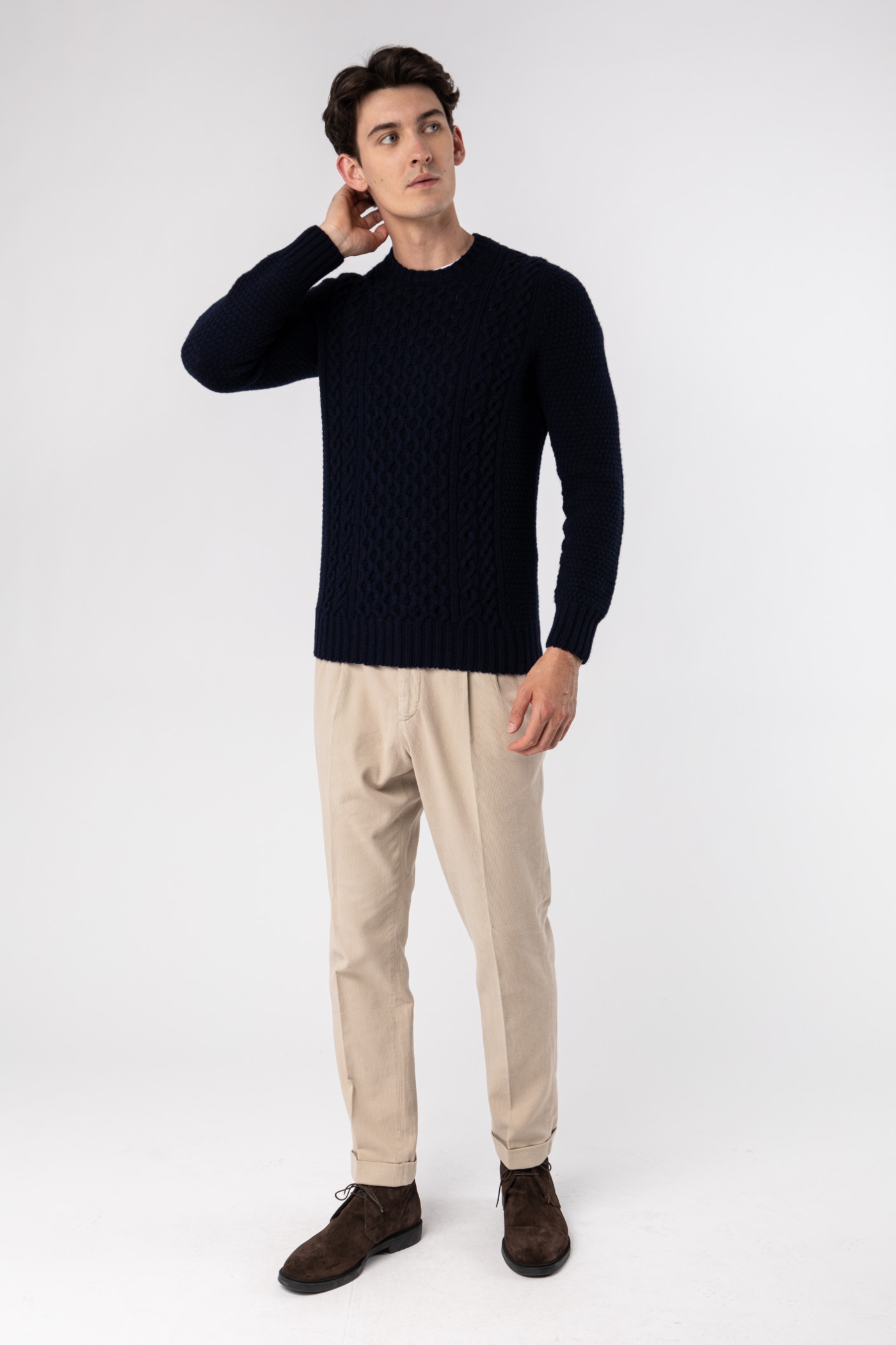 Aran Crew Neck Wool Sweater